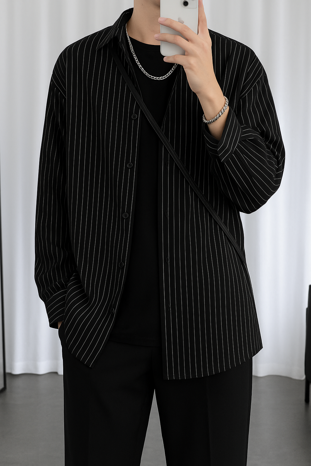 Ezeeva Pinstripe Oversized Korean Shirt for Men
