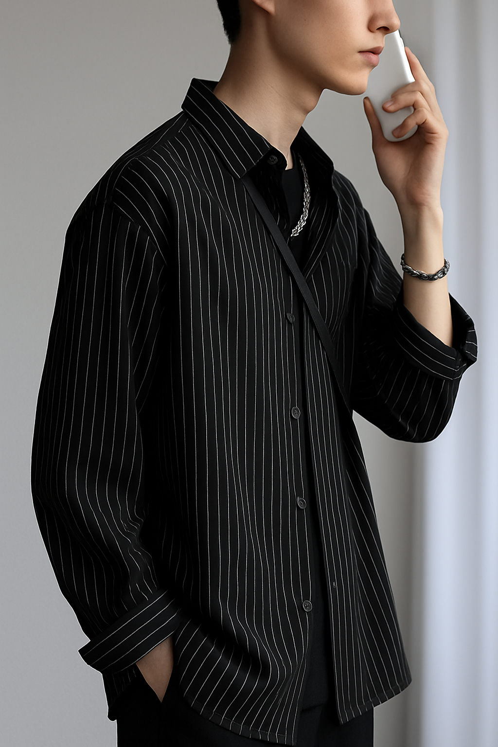 Ezeeva Pinstripe Oversized Korean Shirt for Men