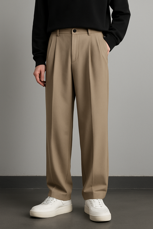 Ezeeva Classic Korean Trousers – Beige Elegance