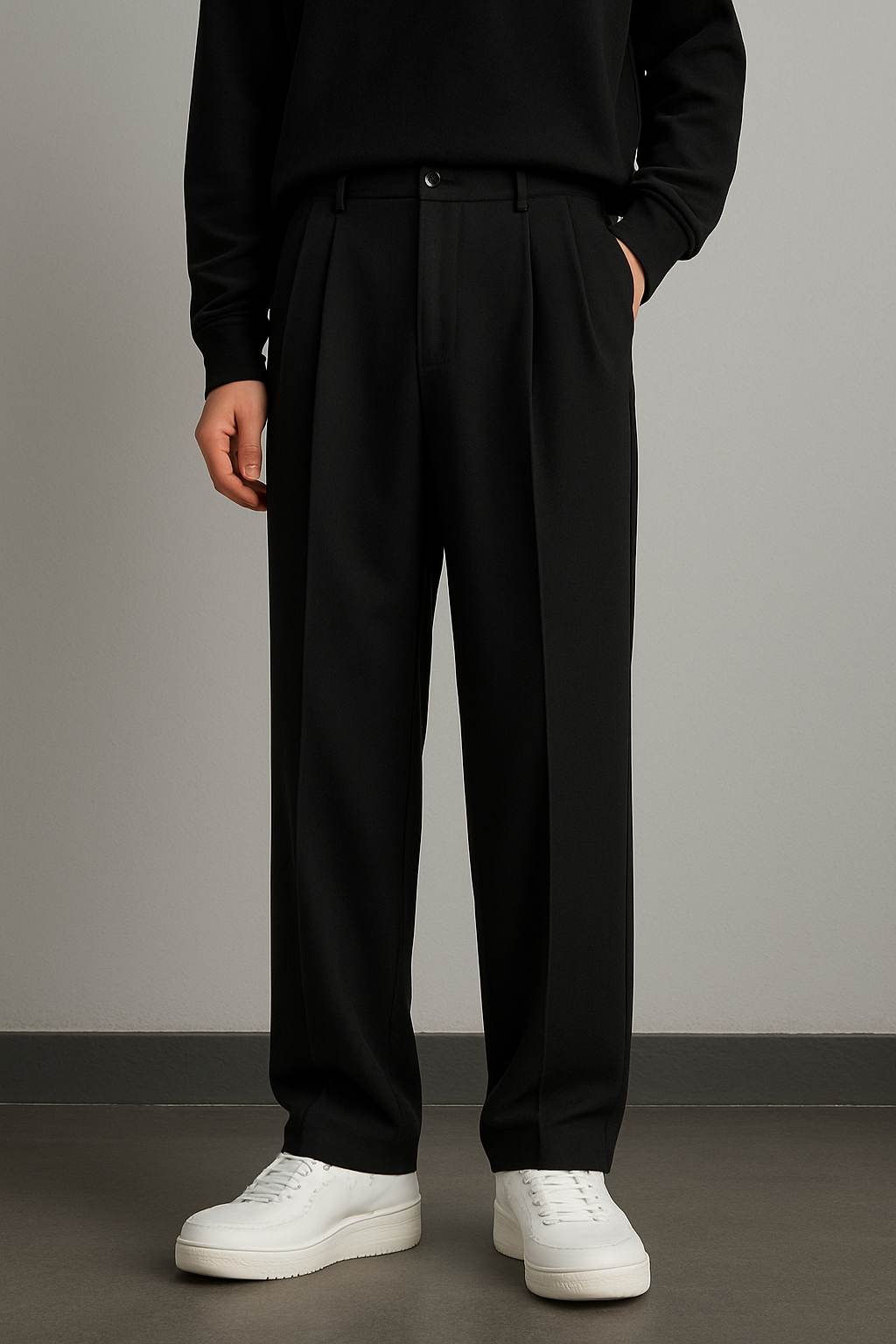 Ezeeva Classic Korean Trousers – Midnight Black