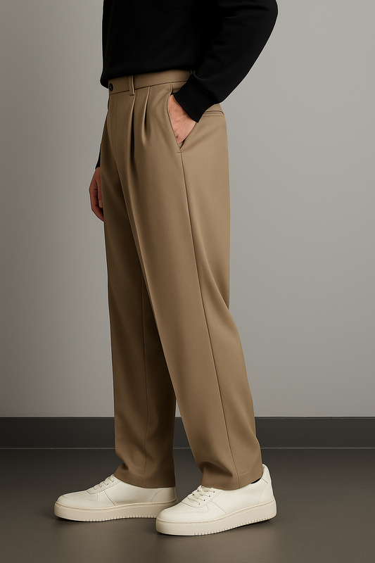 Ezeeva Classic Korean Trousers – Beige Elegance